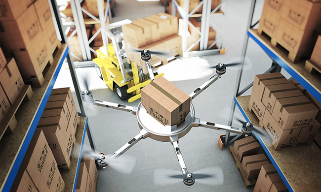 drone in warehouse