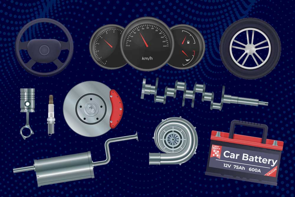 Image of aftermarket parts on a blue abstract background